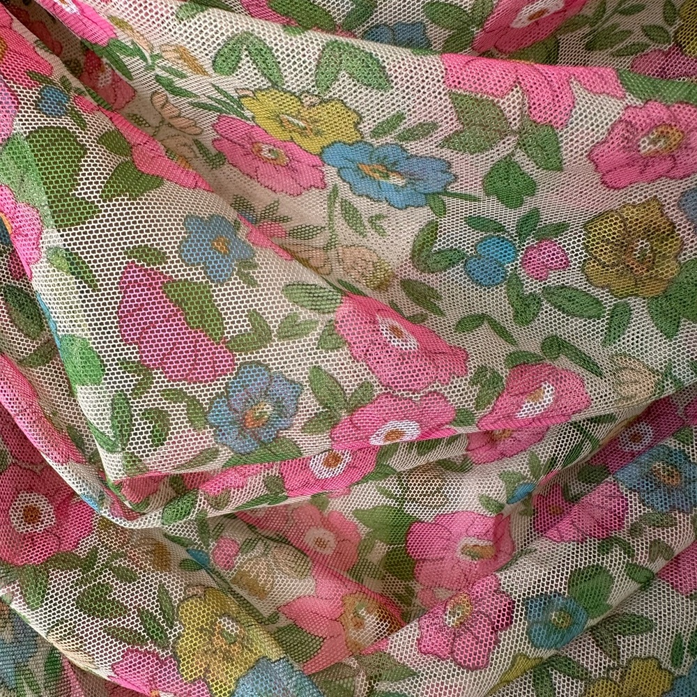 House of CB Green Floral Ruched Midi Dress with Pink Accents (Ella dress) - Picture 4 of 7